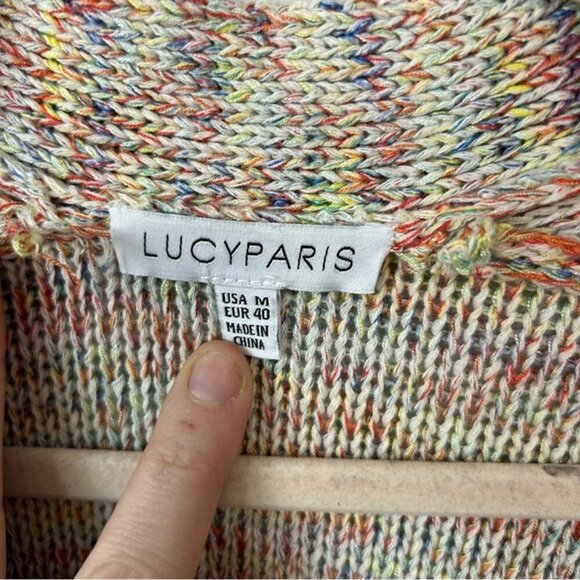 Lucy Paris Cream Multicolor Rainbow Light Knit Cardigan Sweater Size Medium - Picture 5 of 8